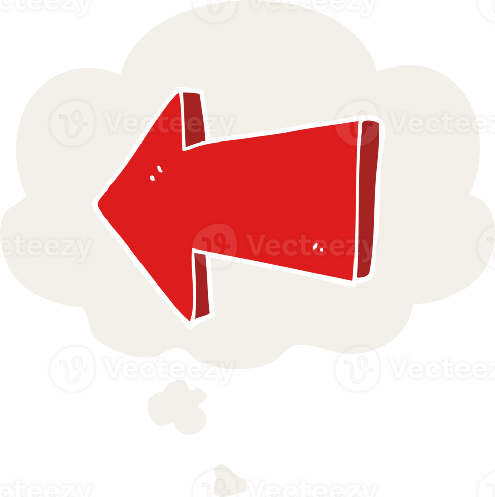 cartoon pointing arrow with thought bubble in retro style png