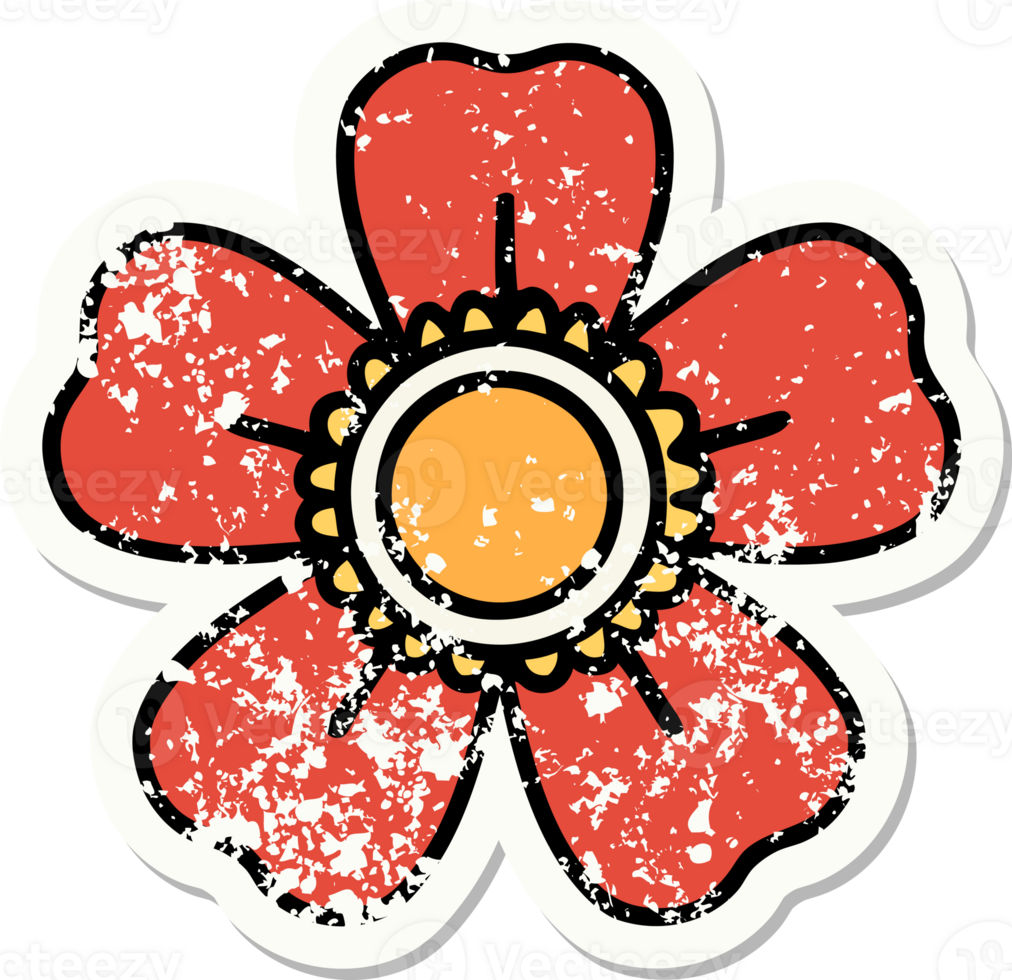 distressed sticker tattoo in traditional style of a flower png
