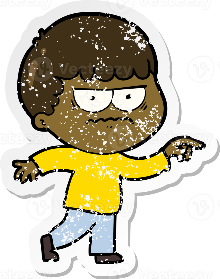 distressed sticker of a cartoon annoyed man png