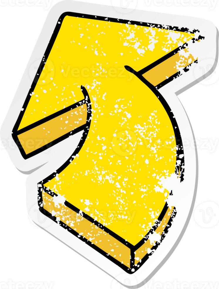 distressed sticker of a quirky hand drawn cartoon arrow png