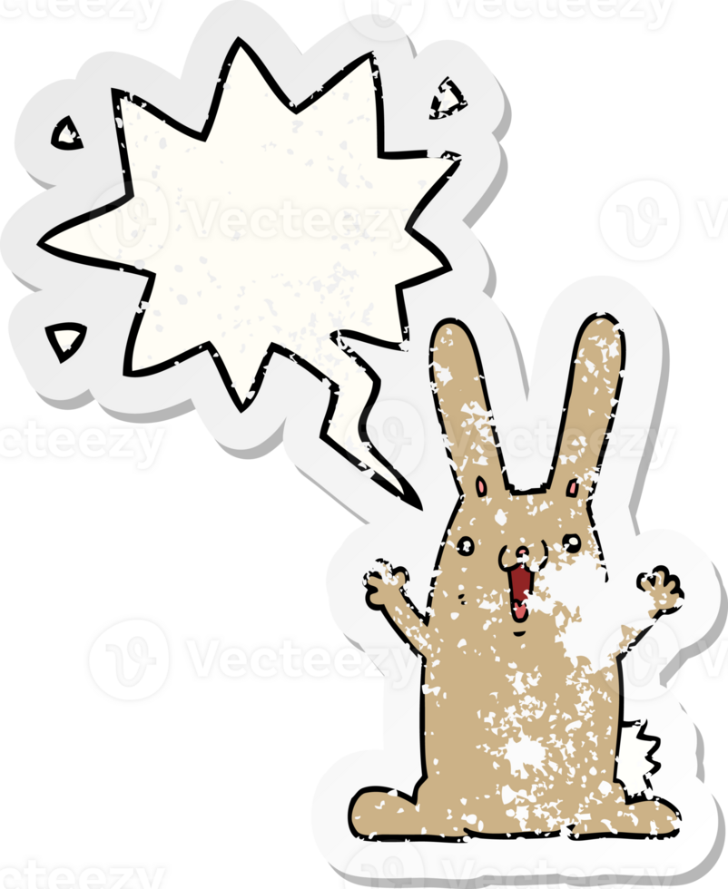 cartoon rabbit with speech bubble distressed distressed old sticker png