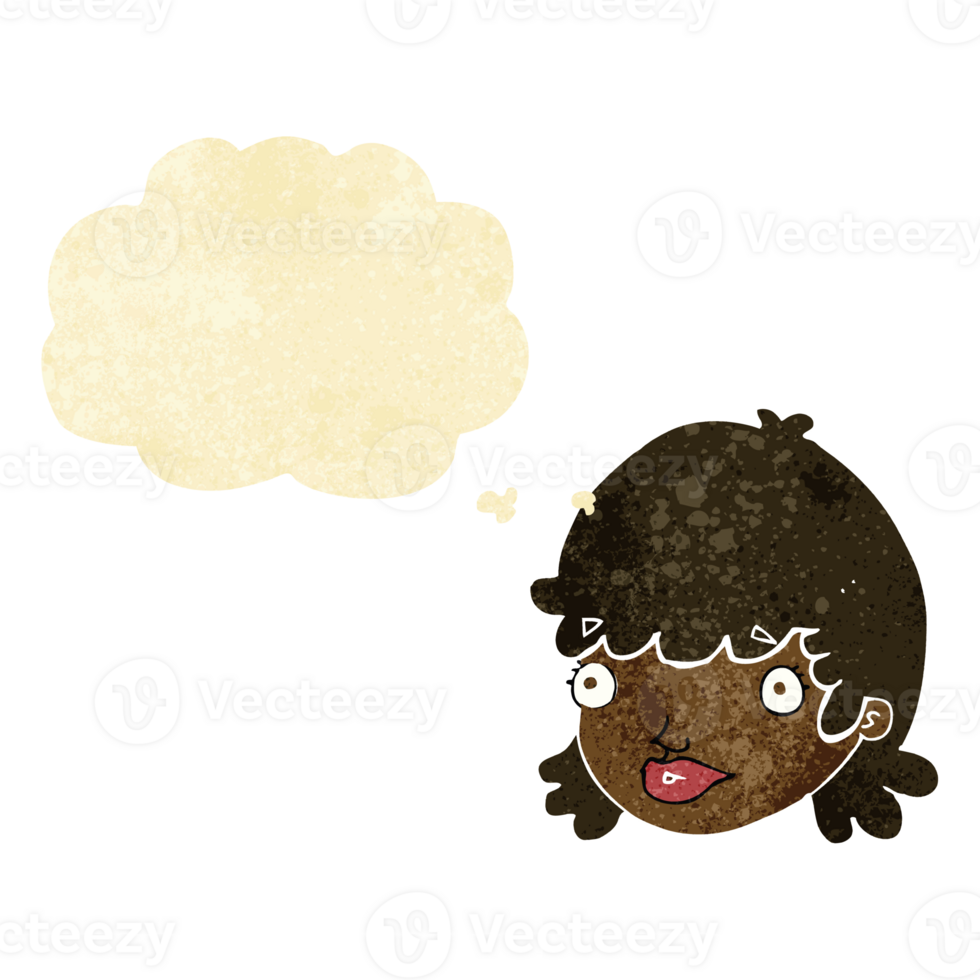 cartoon female face with surprised expression with thought bubble png