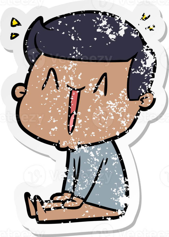distressed sticker of a cartoon happy man png