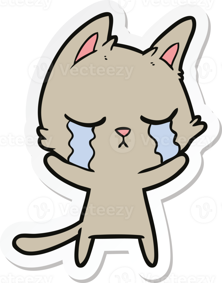 sticker of a crying cartoon cat png