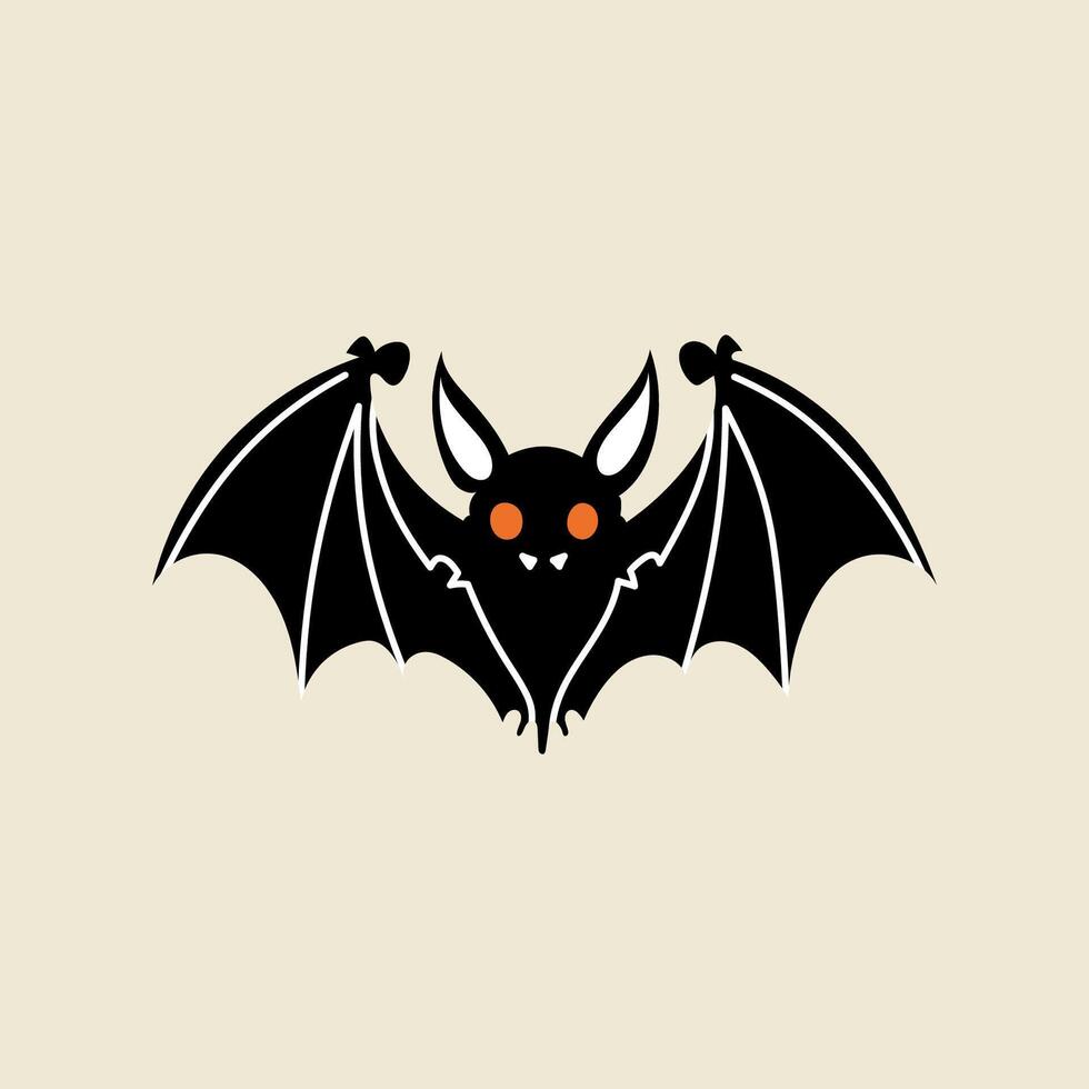Black bat character, Halloween element in modern flat, line style. Hand drawn illustration vector