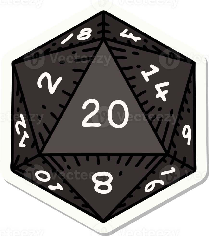 sticker of a natural 20 D20 dice roll png