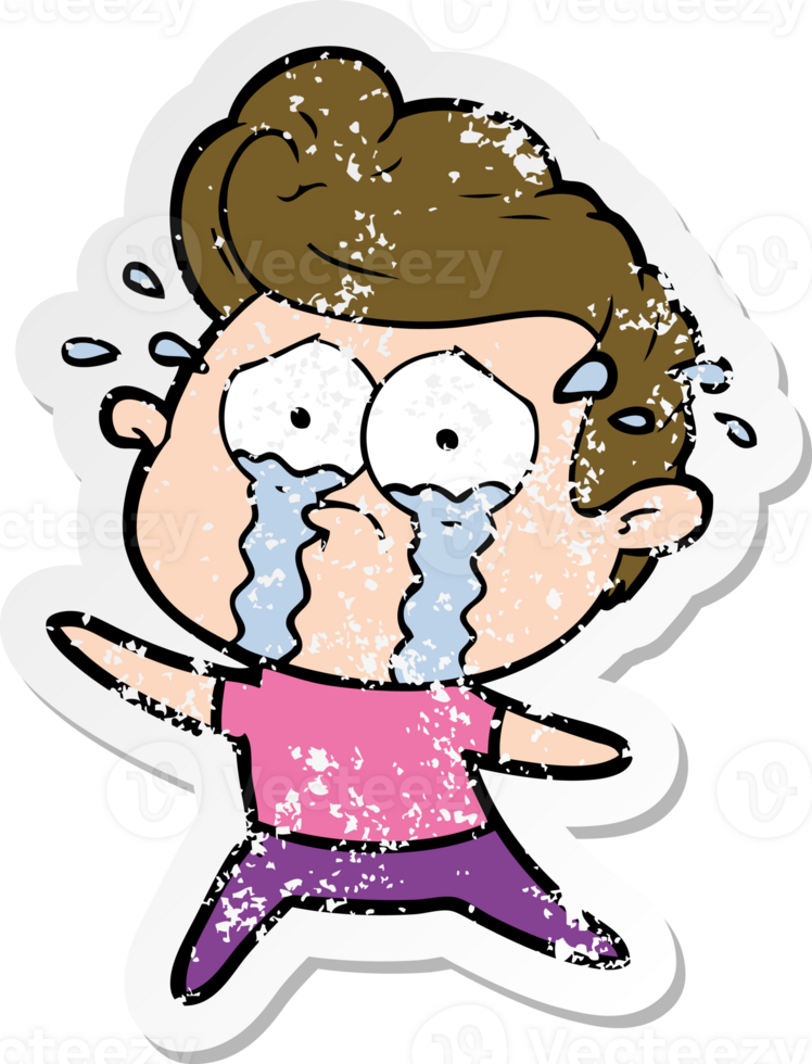 distressed sticker of a dancing crying man png