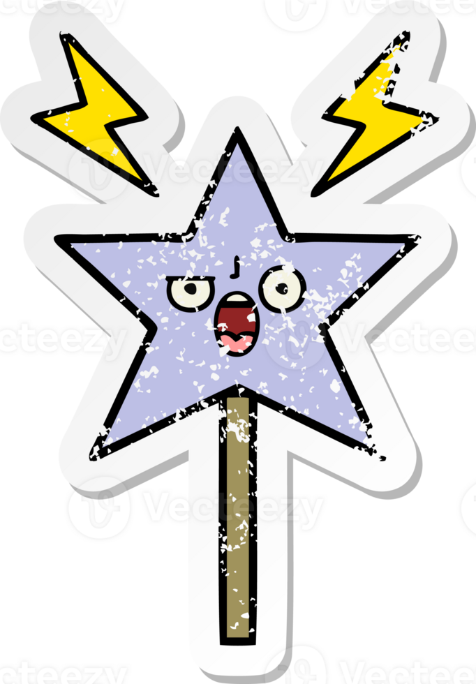 distressed sticker of a cute cartoon magic wand png