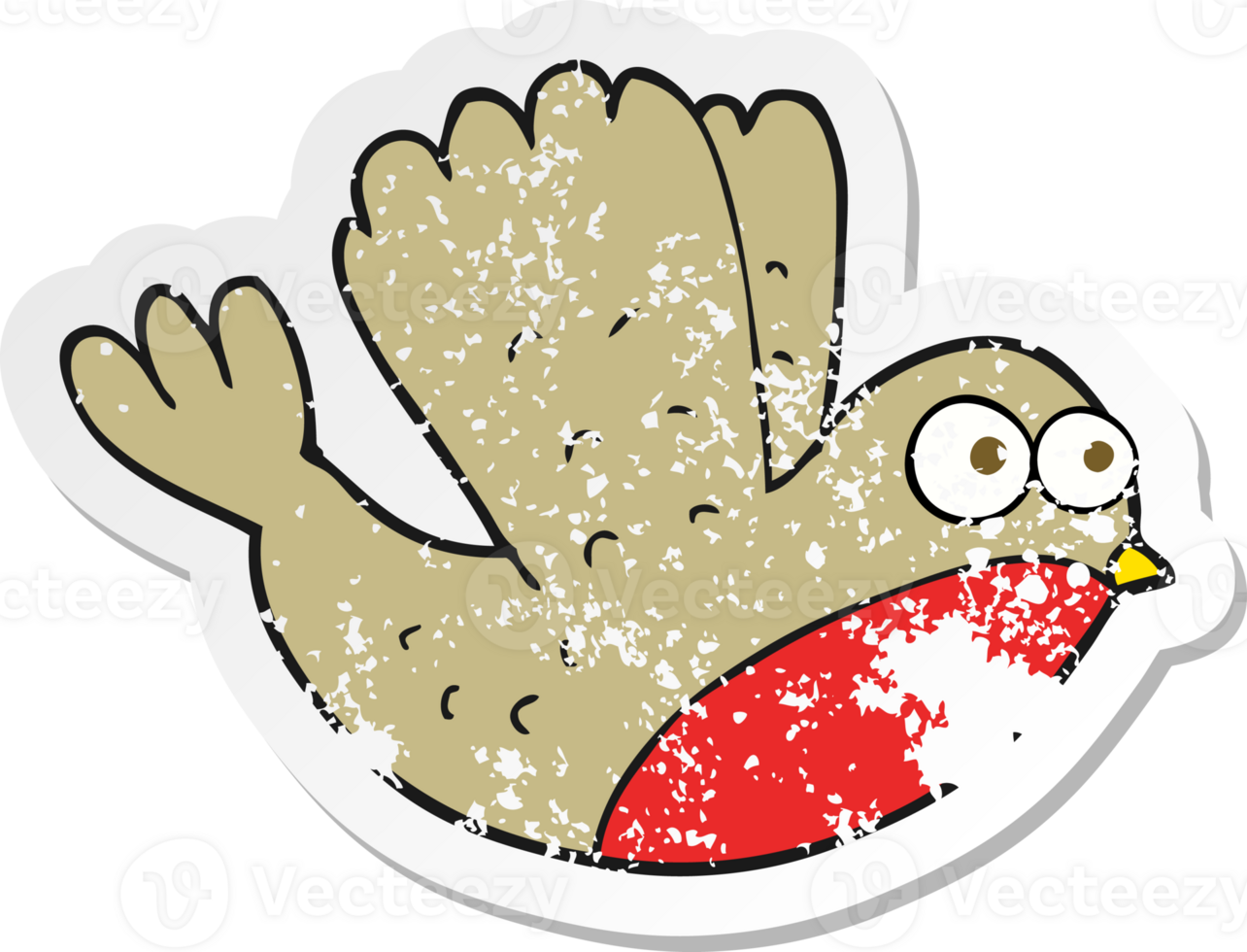 retro distressed sticker of a cartoon flying christmas robin png
