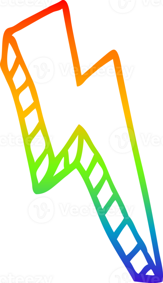 rainbow gradient line drawing of a cartoon thunder bolt png