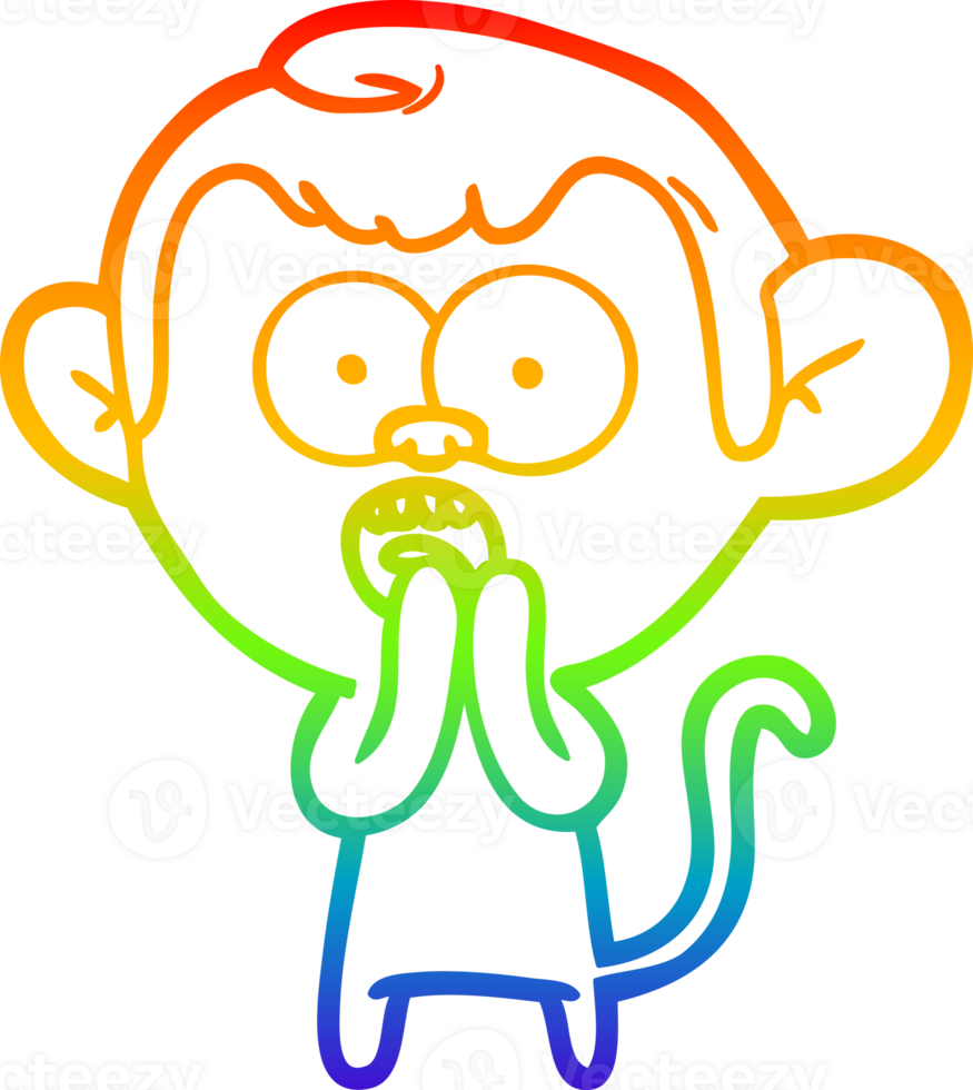 rainbow gradient line drawing of a cartoon shocked monkey png