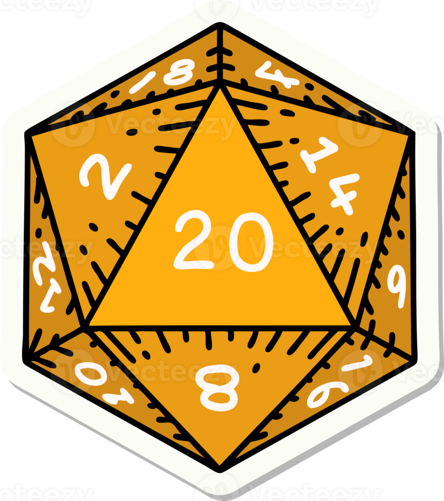 sticker of a natural 20 D20 dice roll png