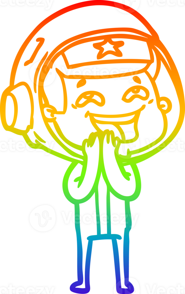 rainbow gradient line drawing of a cartoon laughing astronaut png