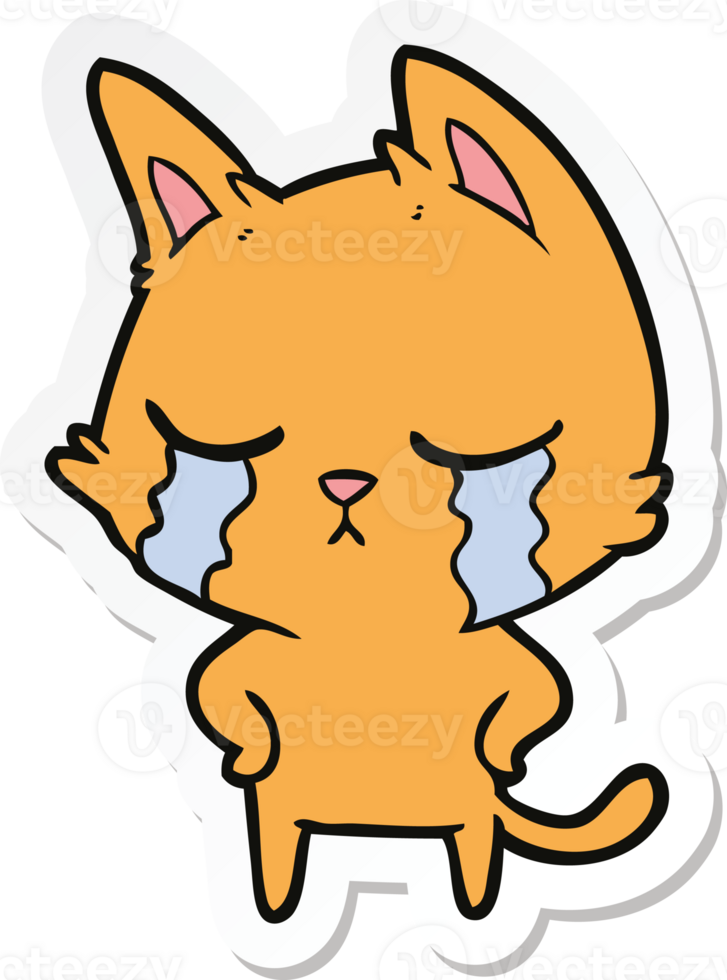 sticker of a crying cartoon cat png