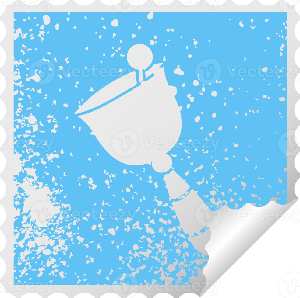 distressed square peeling sticker symbol of a ringing bell png