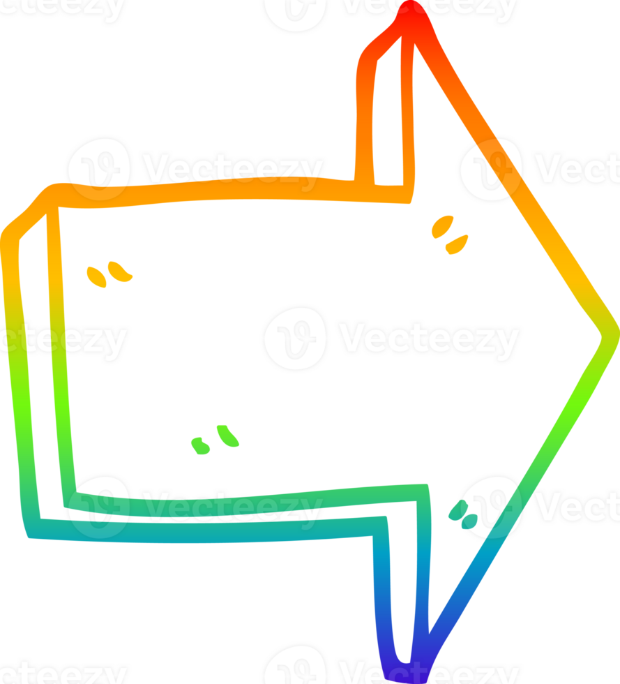 rainbow gradient line drawing of a cartoon directing arrow png