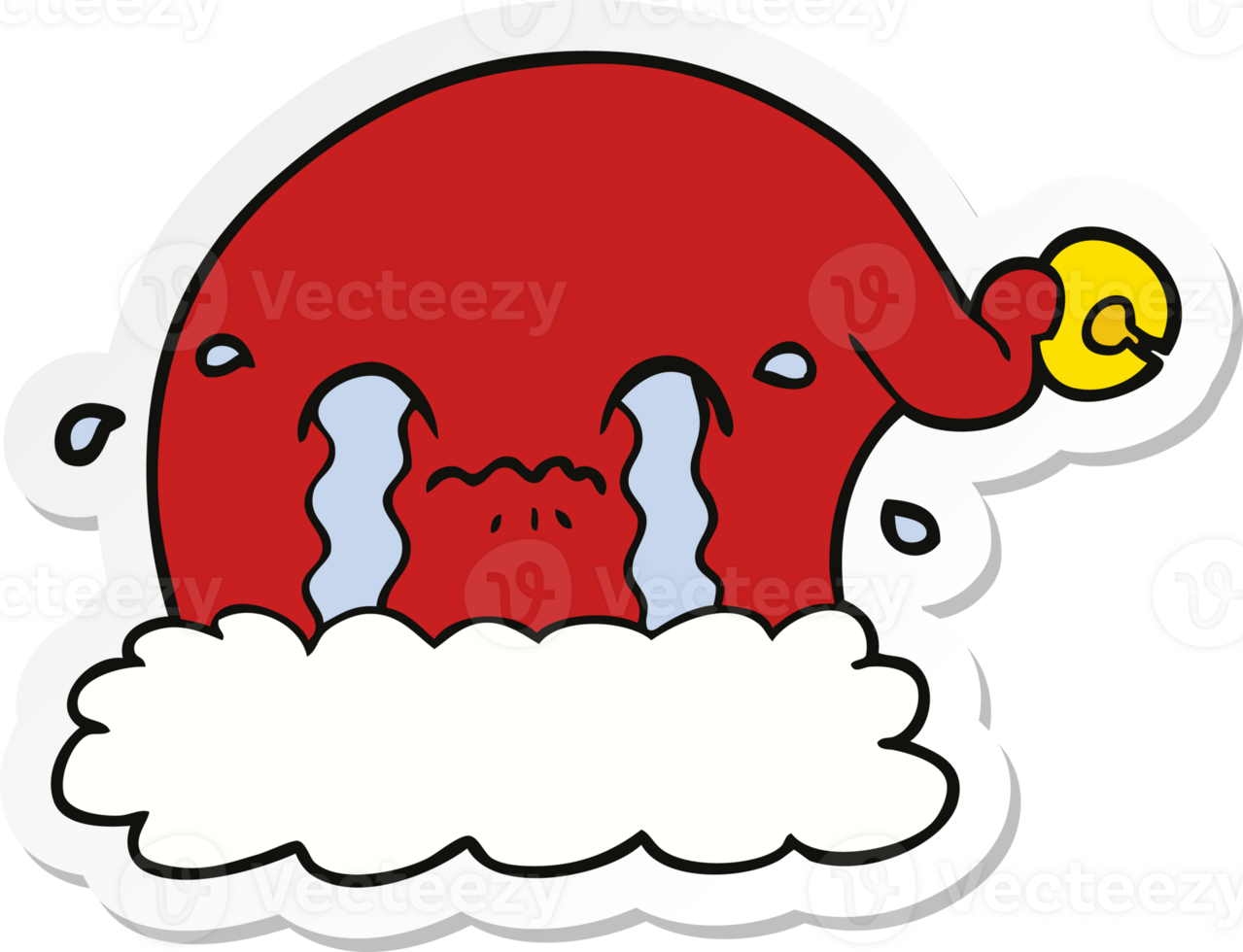 sticker of a cartoon christmas santa hat crying png