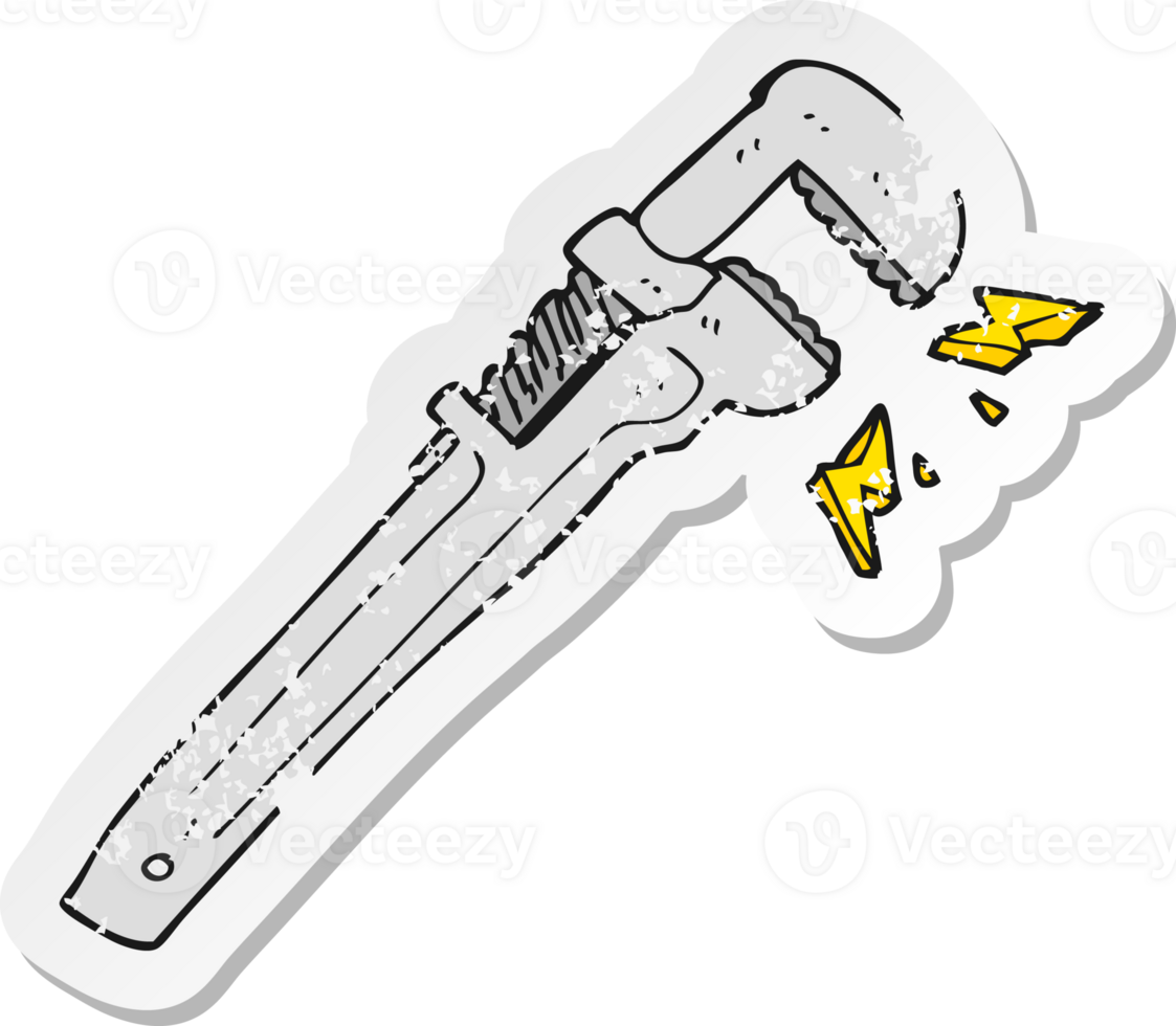 adesivo retrô angustiado de uma chave ajustável de desenho animado png
