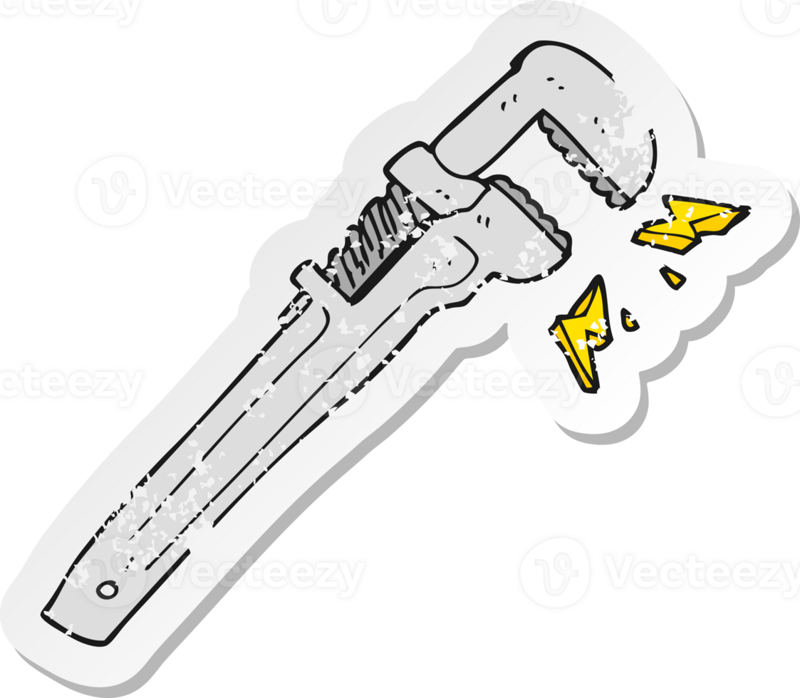 retro distressed sticker of a cartoon adjustable wrench png