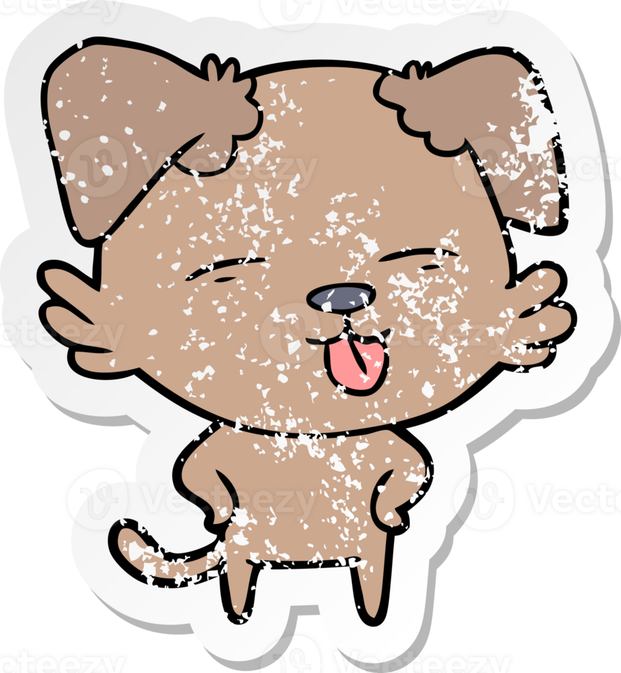 distressed sticker of a cartoon dog sticking out tongue png
