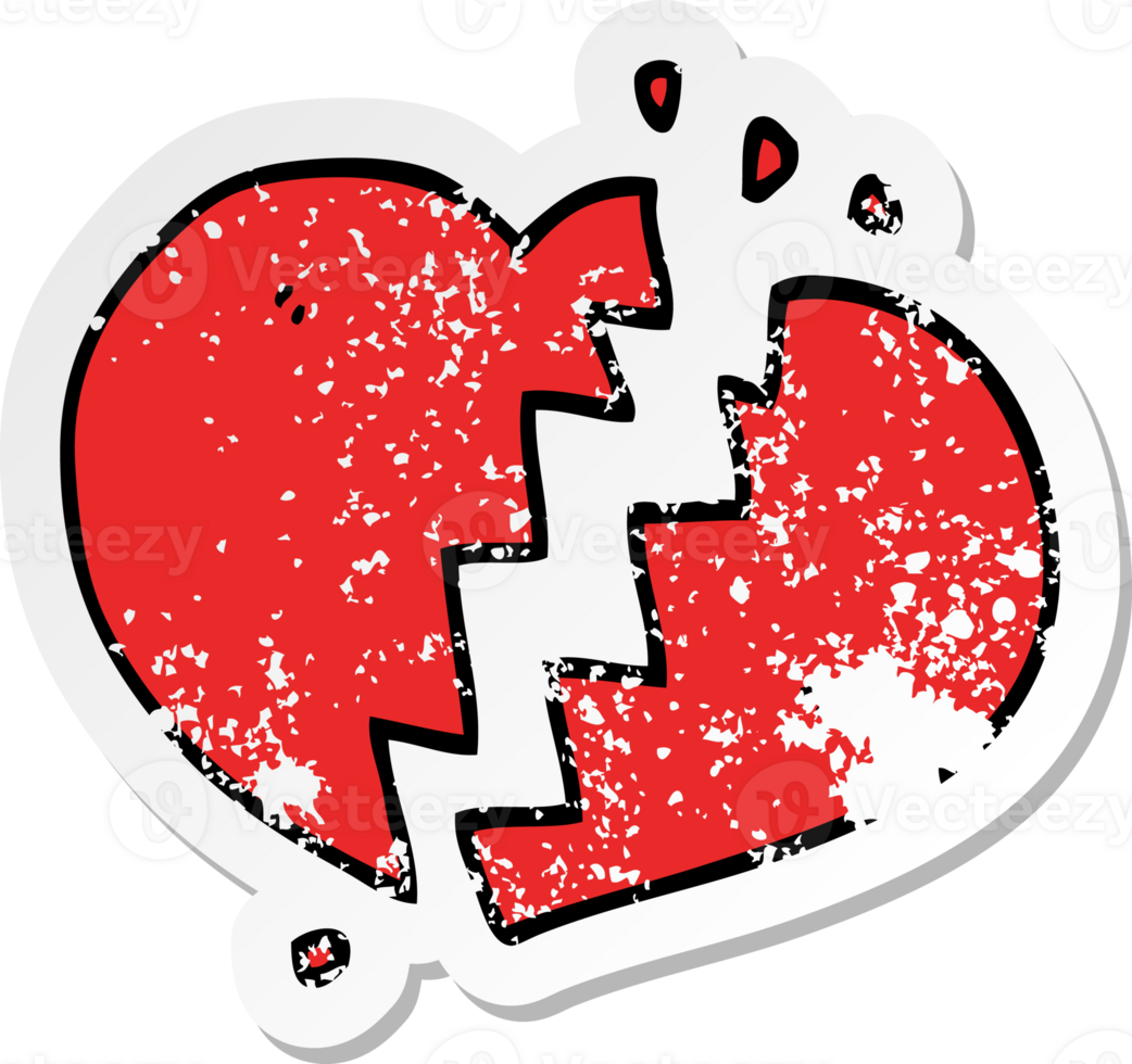 distressed sticker of a cartoon broken heart png