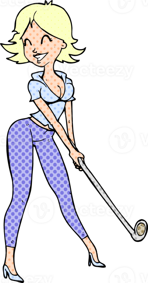 cartoon woman playing golf png