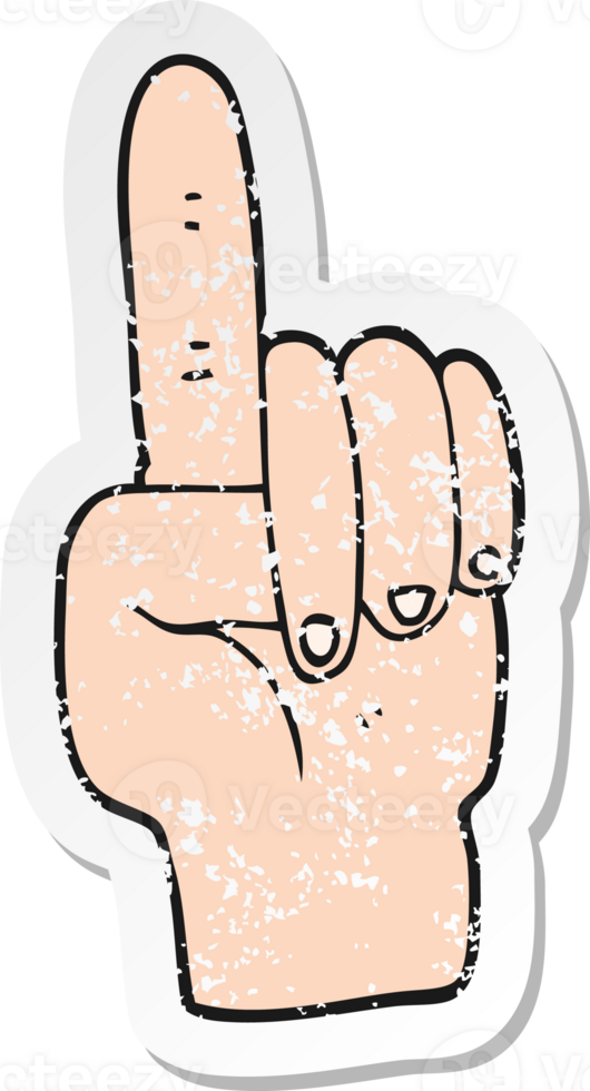 retro distressed sticker of a cartoon pointing hand png