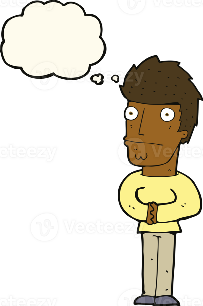 cartoon worried man with thought bubble png