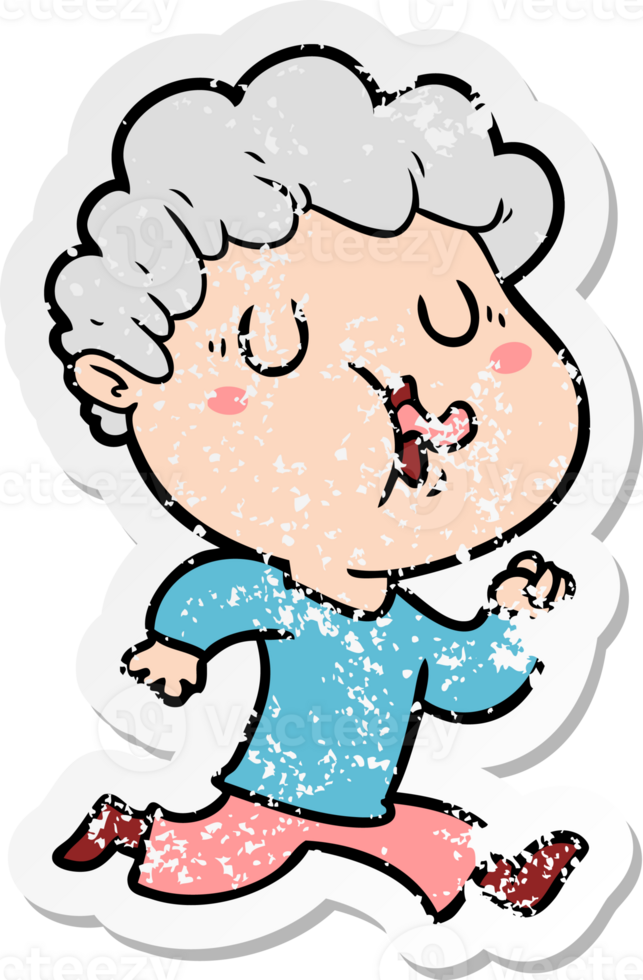 distressed sticker of a cartoon man singing png