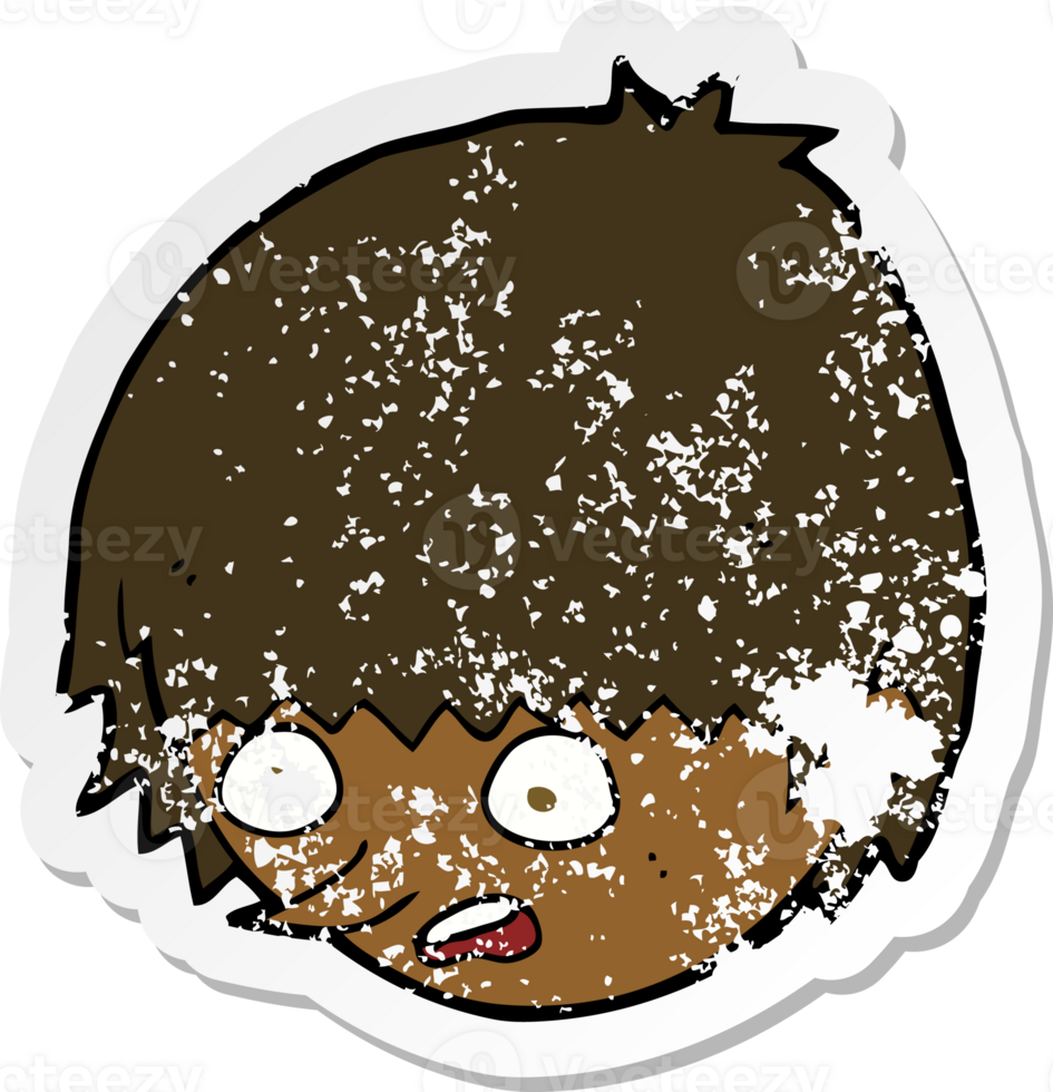 retro distressed sticker of a cartoon stressed face png