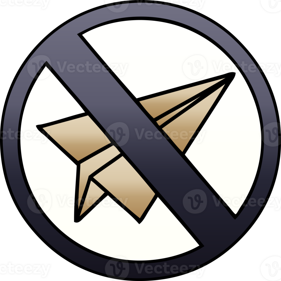 gradient shaded cartoon of a no paper aeroplane sign png