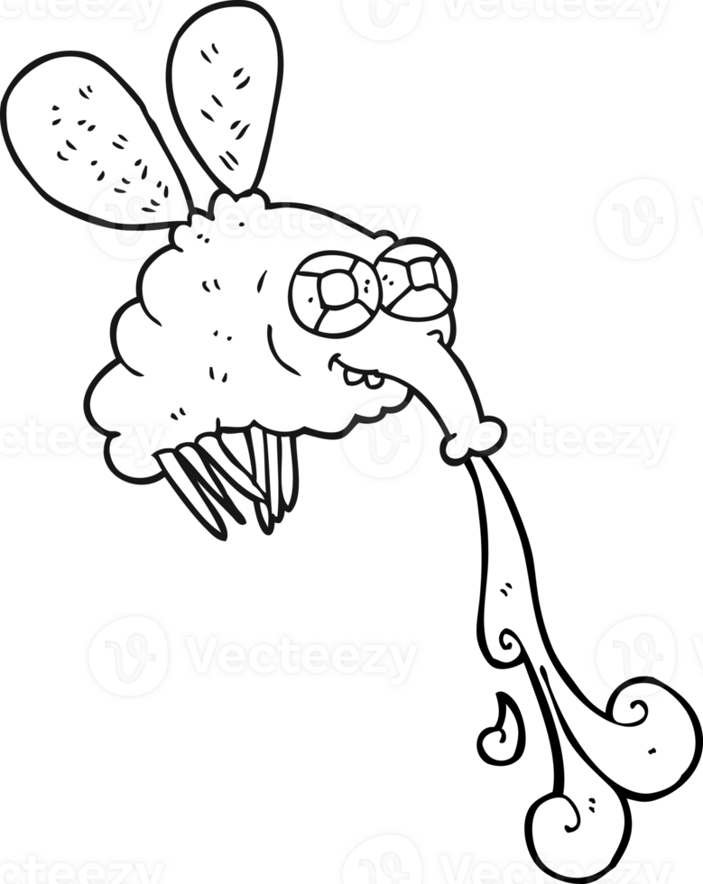 hand drawn black and white cartoon gross fly png