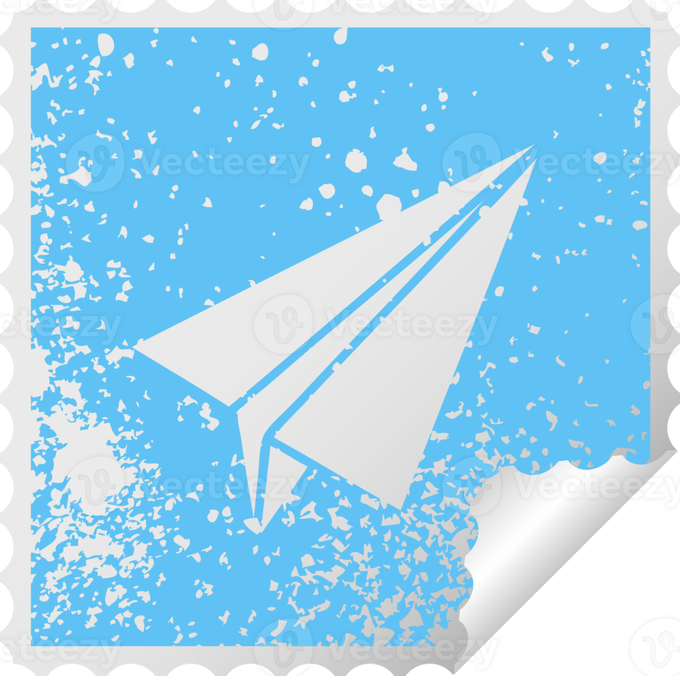 distressed square peeling sticker symbol of a paper plane png