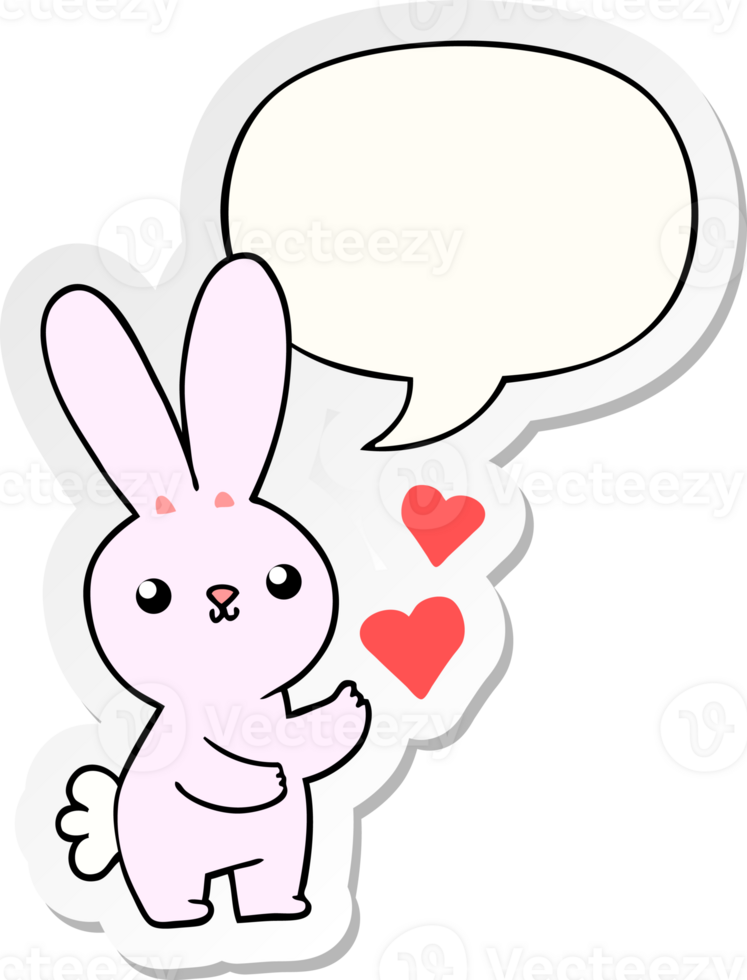 cute cartoon rabbit with love hearts with speech bubble sticker png