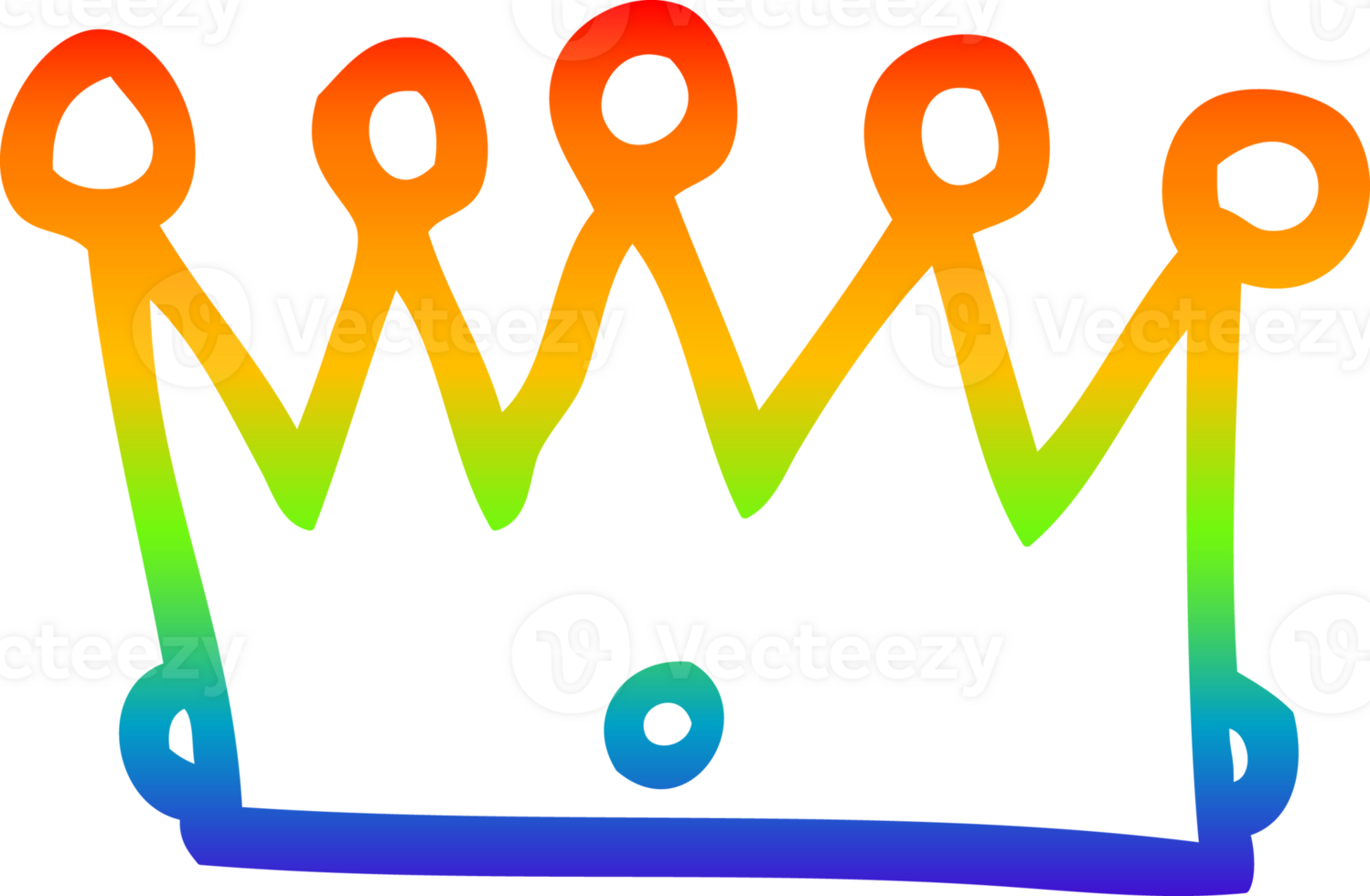 rainbow gradient line drawing of a cartoon crown png