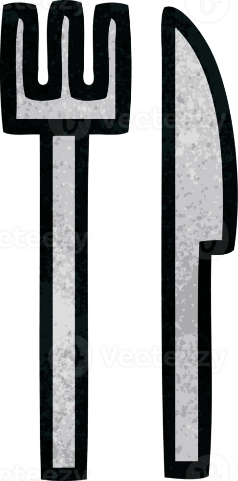 retro grunge texture cartoon of a knife and fork png