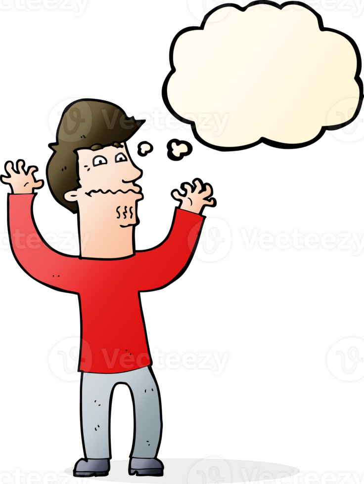 cartoon nervous man with thought bubble png