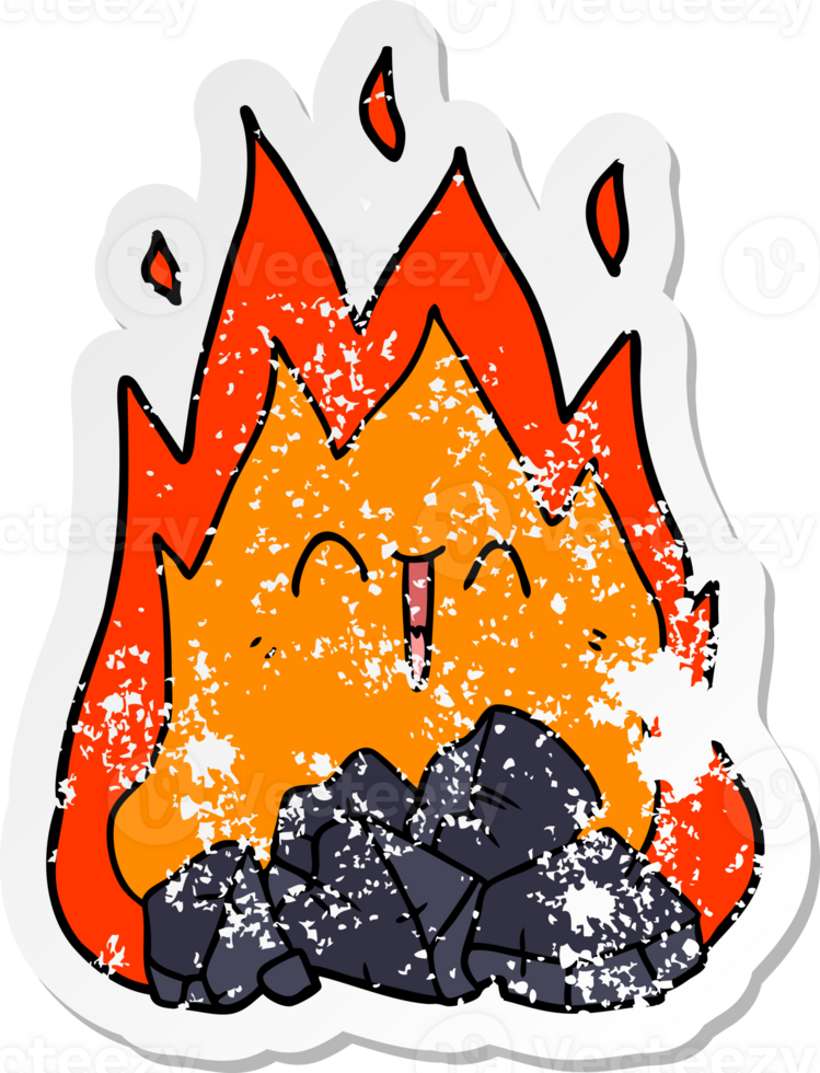 distressed sticker of a cartoon blazing coal fire png