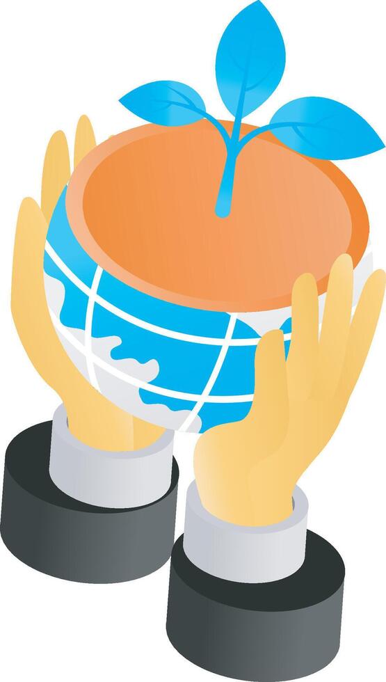 Holding a world globe with plants vector