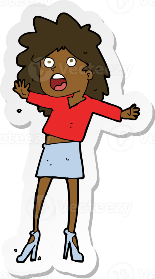 sticker of a cartoon woman having trouble walking in heels png