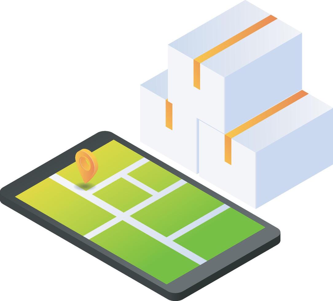 Delivery box and GPS map screen vector