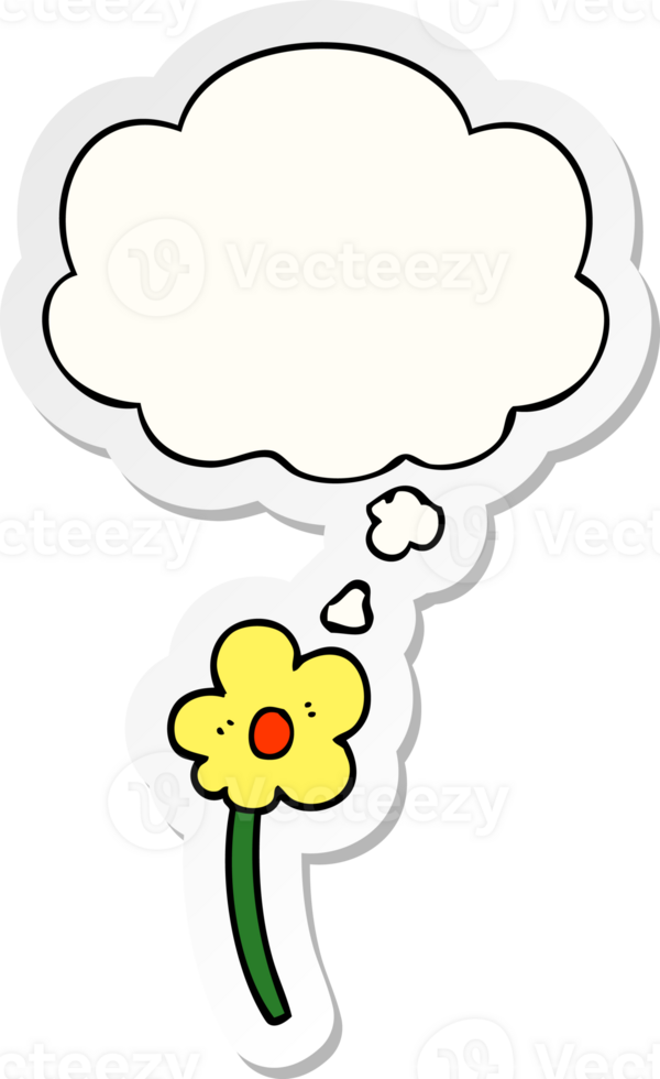 cartoon flower with thought bubble as a printed sticker png