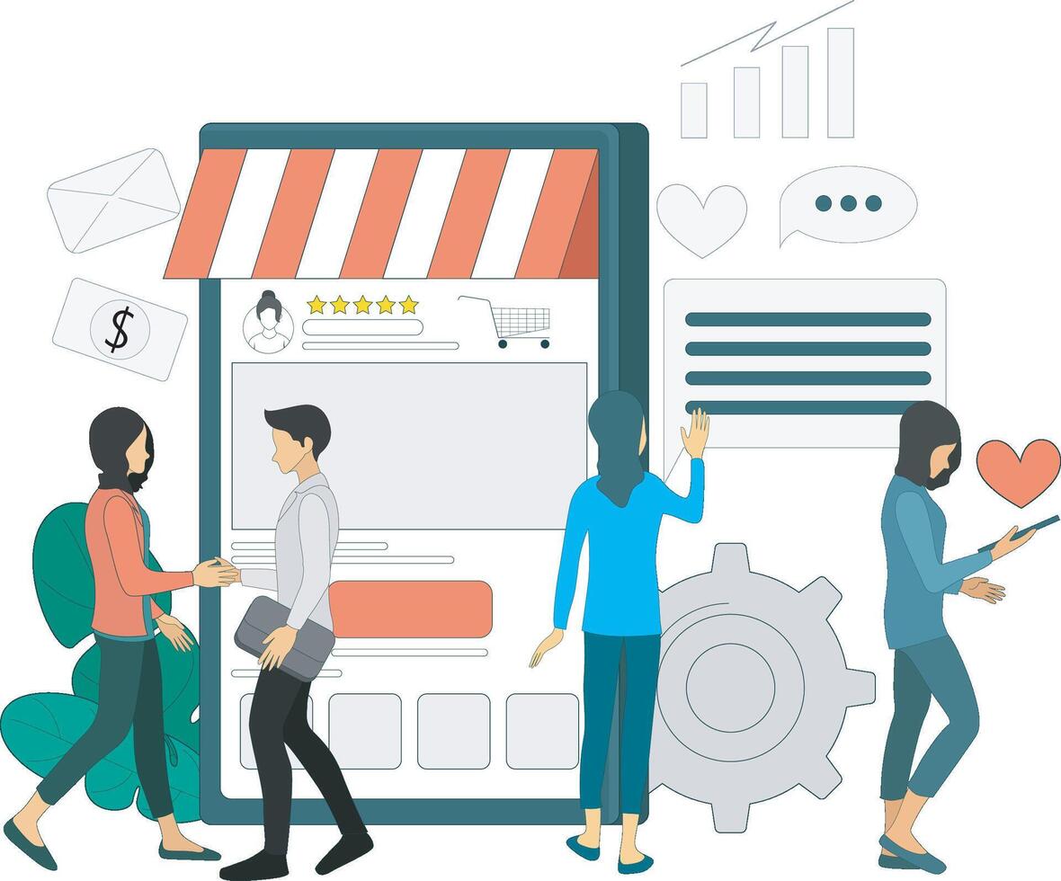 Shop online via smartphone vector