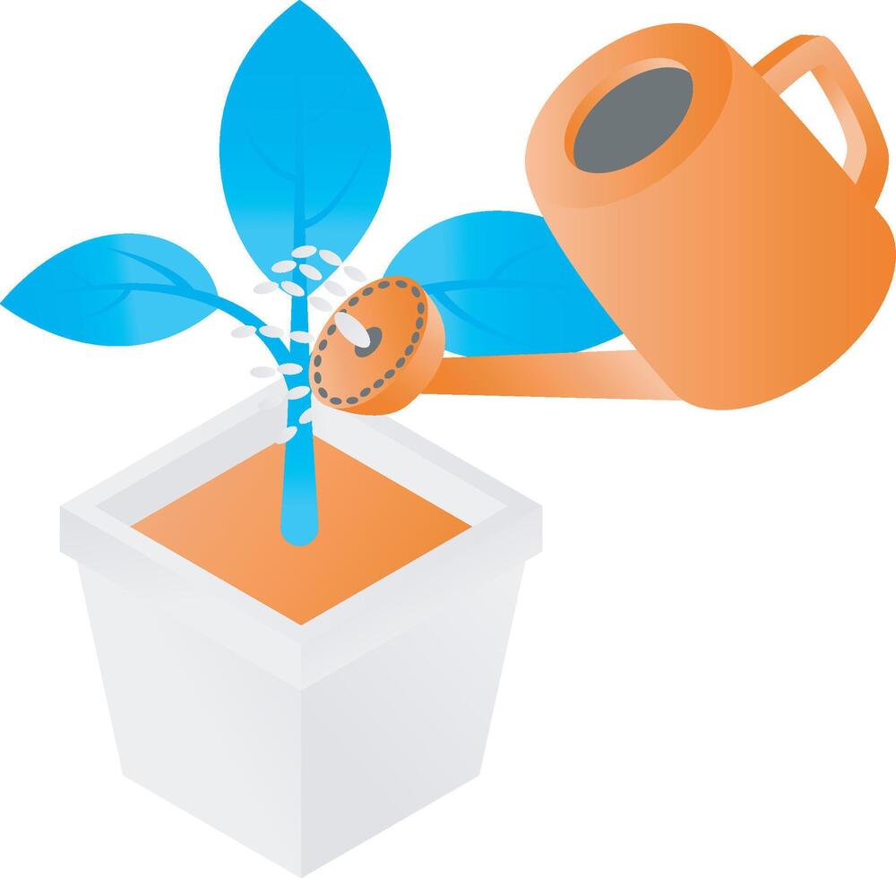 Watering flower plants in pots vector