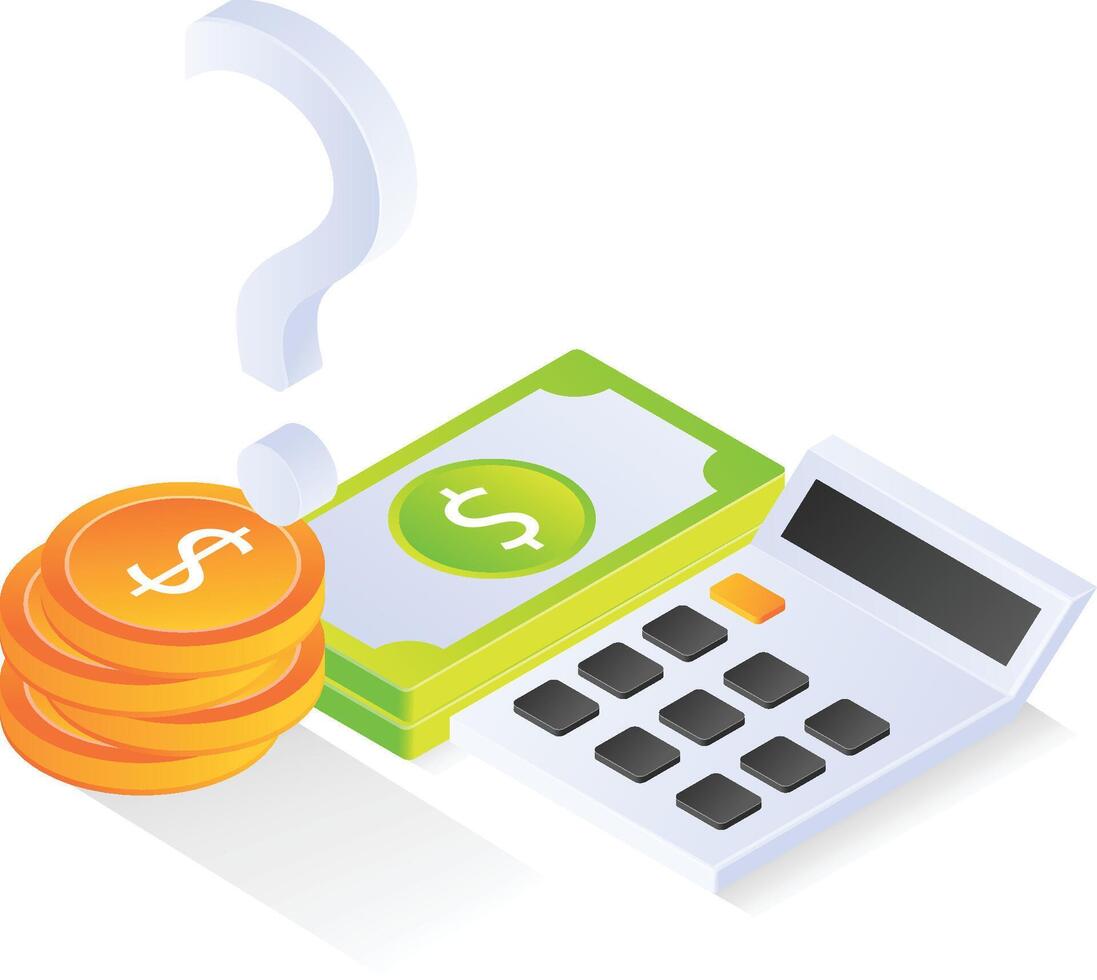Counting money with a calculator vector