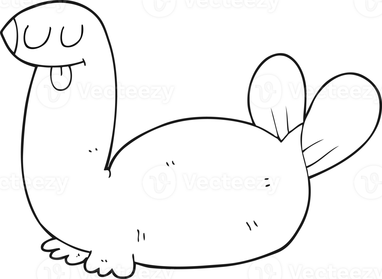 hand drawn black and white cartoon seal png