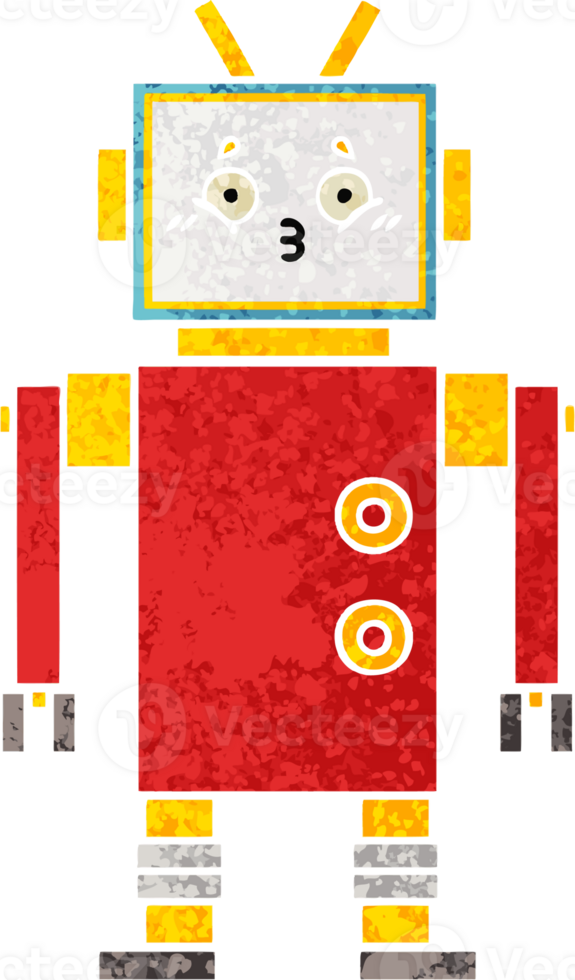 retro illustration style cartoon of a robot png