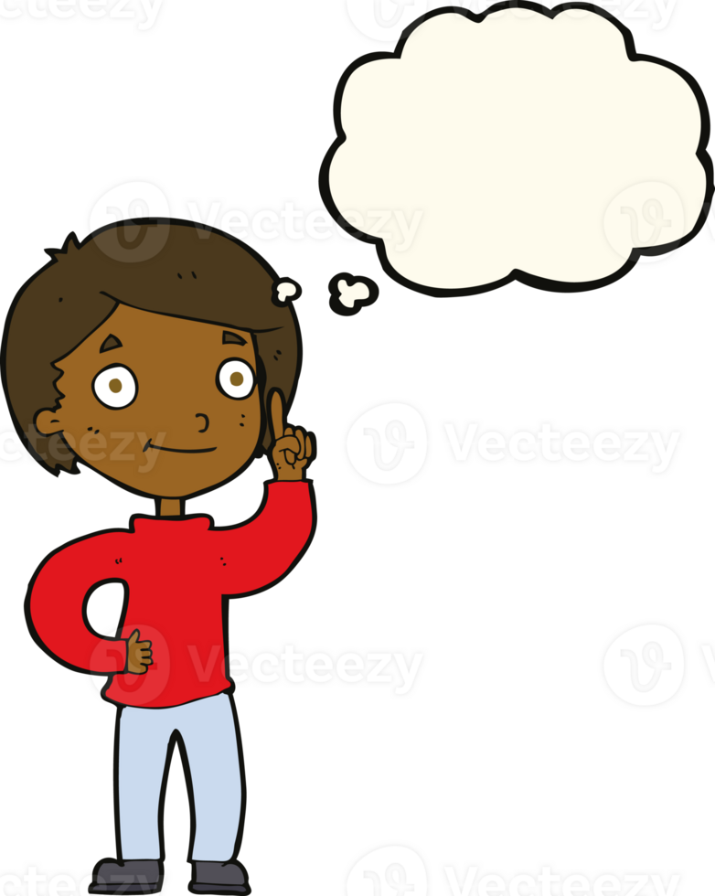 cartoon boy with idea with thought bubble png