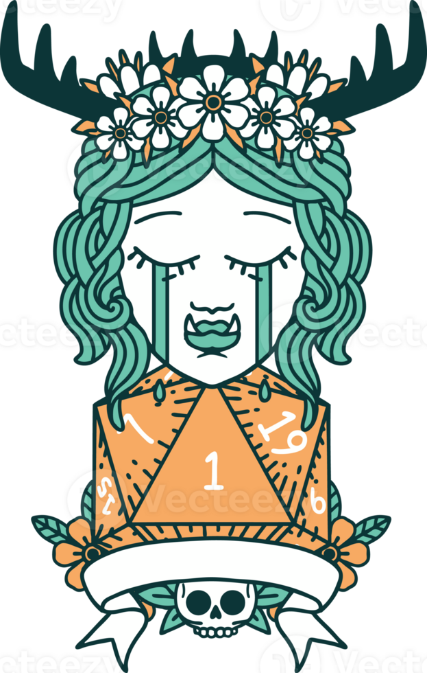 Retro Tattoo Style crying orc druid character with natural one roll png