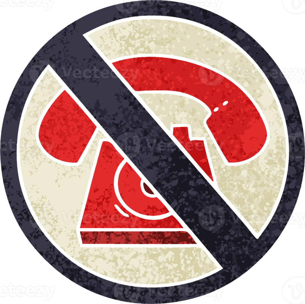 retro illustration style cartoon of a no phones allowed sign png